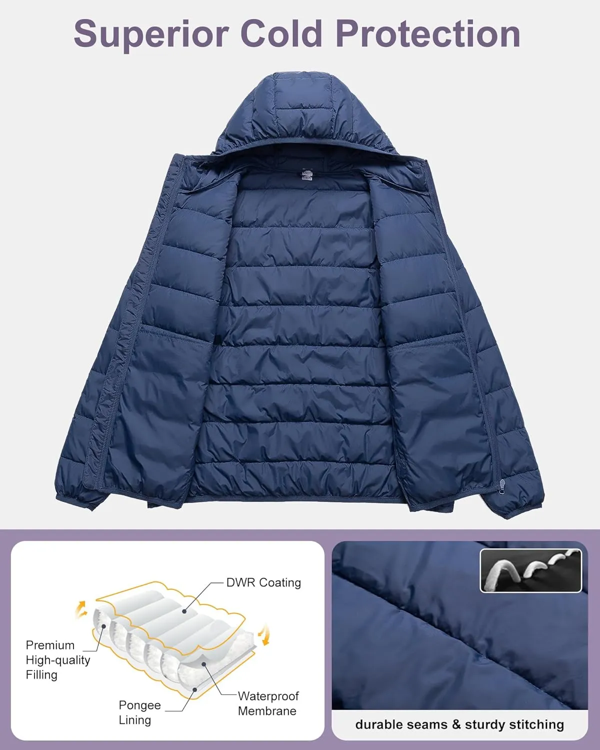 Chrisuno Women's Plus Size Lightweight Puffer Jacket Packable Winter Warm Quilted Bubble Coat Waterproof Windproof Hooded