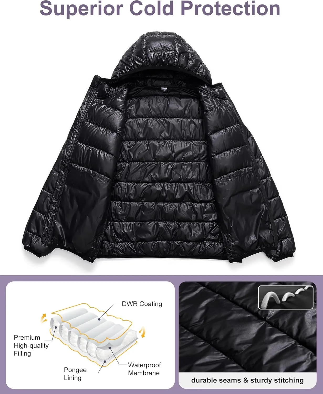 Chrisuno Women's Plus Size Lightweight Puffer Jacket Packable Winter Warm Quilted Bubble Coat Waterproof Windproof Hooded