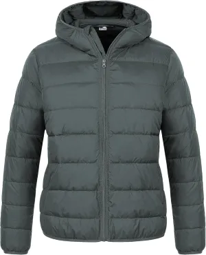 Chrisuno Women's Plus Size Lightweight Puffer Jacket Packable Winter Warm Quilted Bubble Coat Waterproof Windproof Hooded