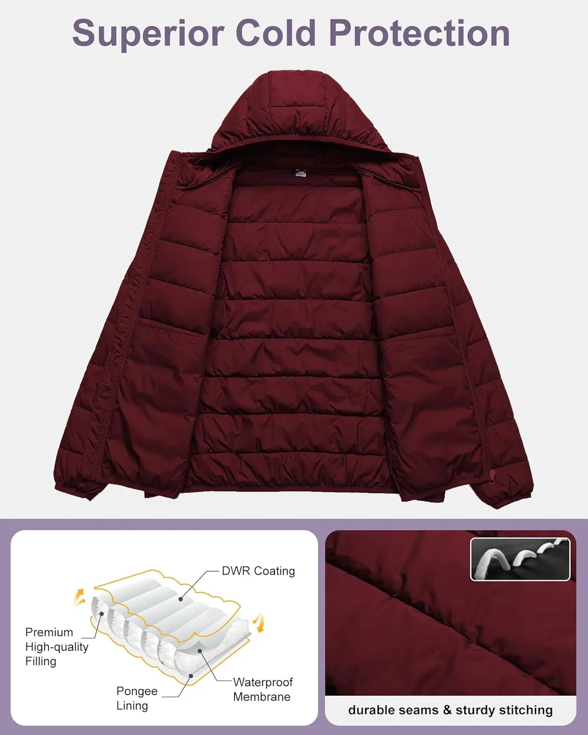Chrisuno Women's Plus Size Lightweight Puffer Jacket Packable Winter Warm Quilted Bubble Coat Waterproof Windproof Hooded