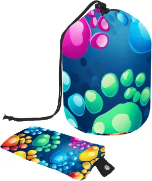 Colorful Dog Paw Travel Cosmetic Bags Makeup Bag for Women, Foldable Drawstring Travel Cosmetic Bags, Portable Toiletry Bucket Bag