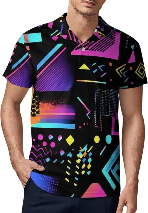 Colorful Geometric 90s Pattern Men's Polo-Shirt Regular-Fit Short Sleeve Sports Quick Dry Golf Tennis T-Shirt