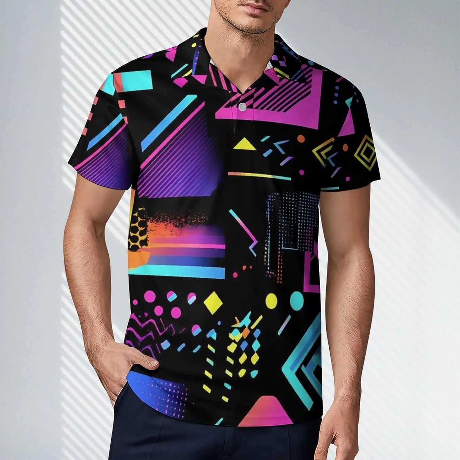 Colorful Geometric 90s Pattern Men's Polo-Shirt Regular-Fit Short Sleeve Sports Quick Dry Golf Tennis T-Shirt
