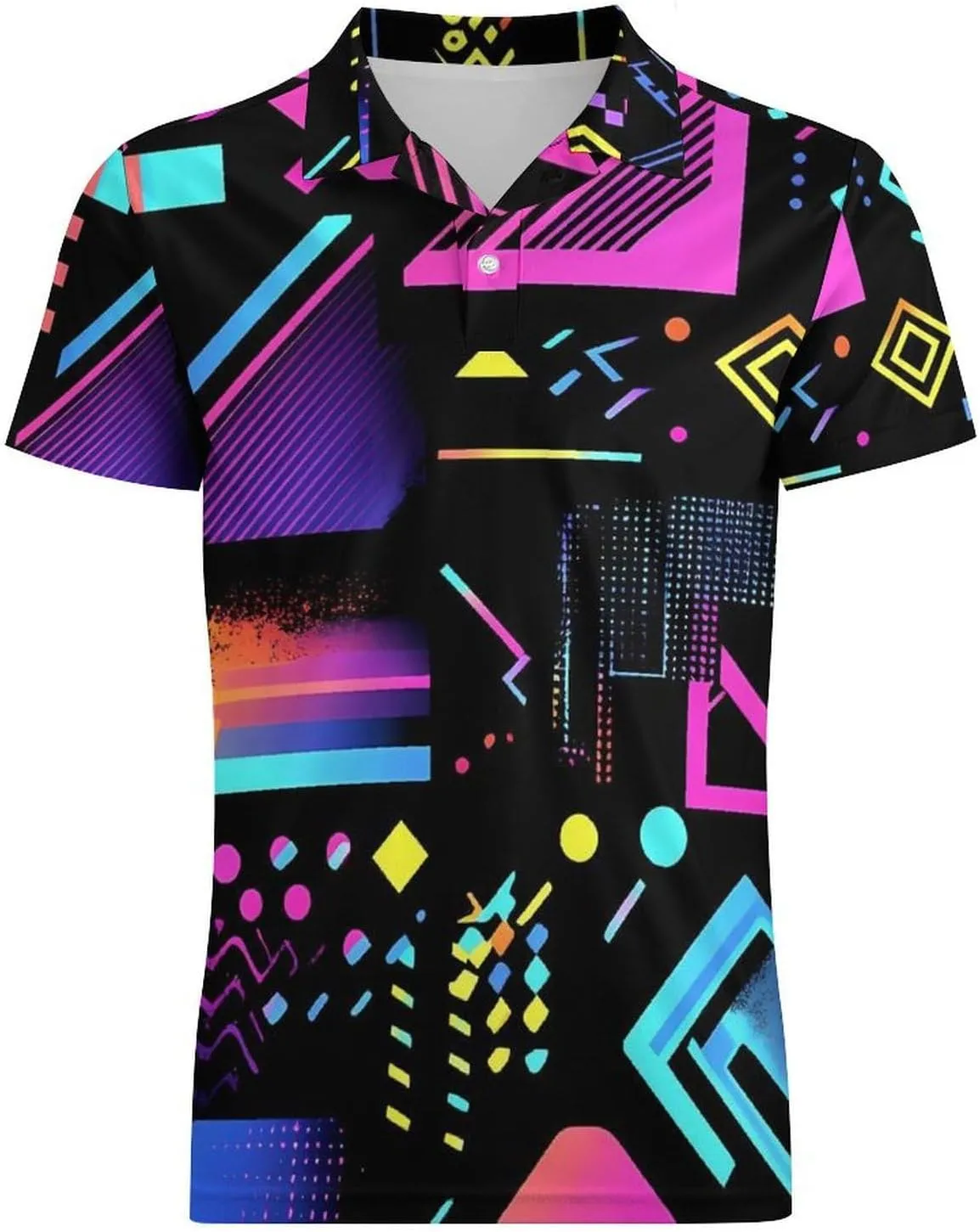 Colorful Geometric 90s Pattern Men's Polo-Shirt Regular-Fit Short Sleeve Sports Quick Dry Golf Tennis T-Shirt