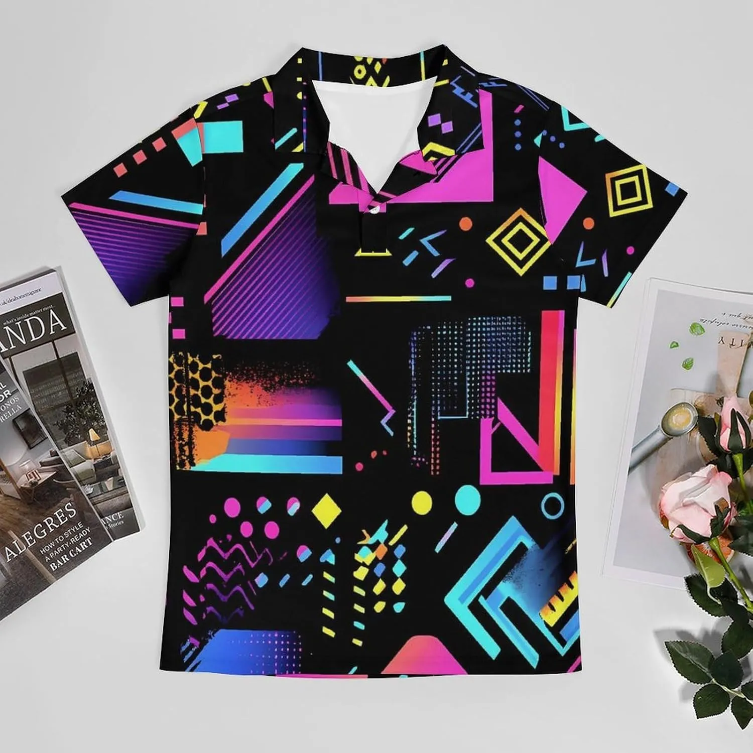 Colorful Geometric 90s Pattern Men's Polo-Shirt Regular-Fit Short Sleeve Sports Quick Dry Golf Tennis T-Shirt