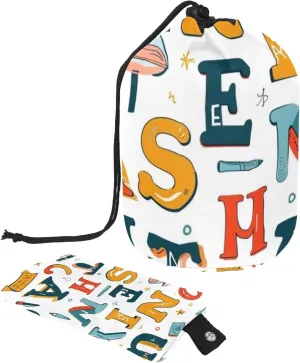 Colorful School Themed Alphabet Travel Cosmetic Bags Makeup Bag for Women, Foldable Drawstring Travel Cosmetic Bags, Portable Toiletry Bucket Bag