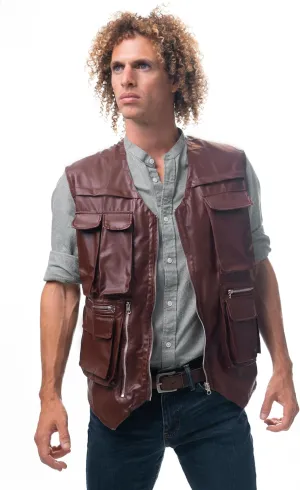 ComfyCamper Jurassic Dinosaur Wrangler Vest for Adults - Mens Womens Brown Leather Costume World Park Utility