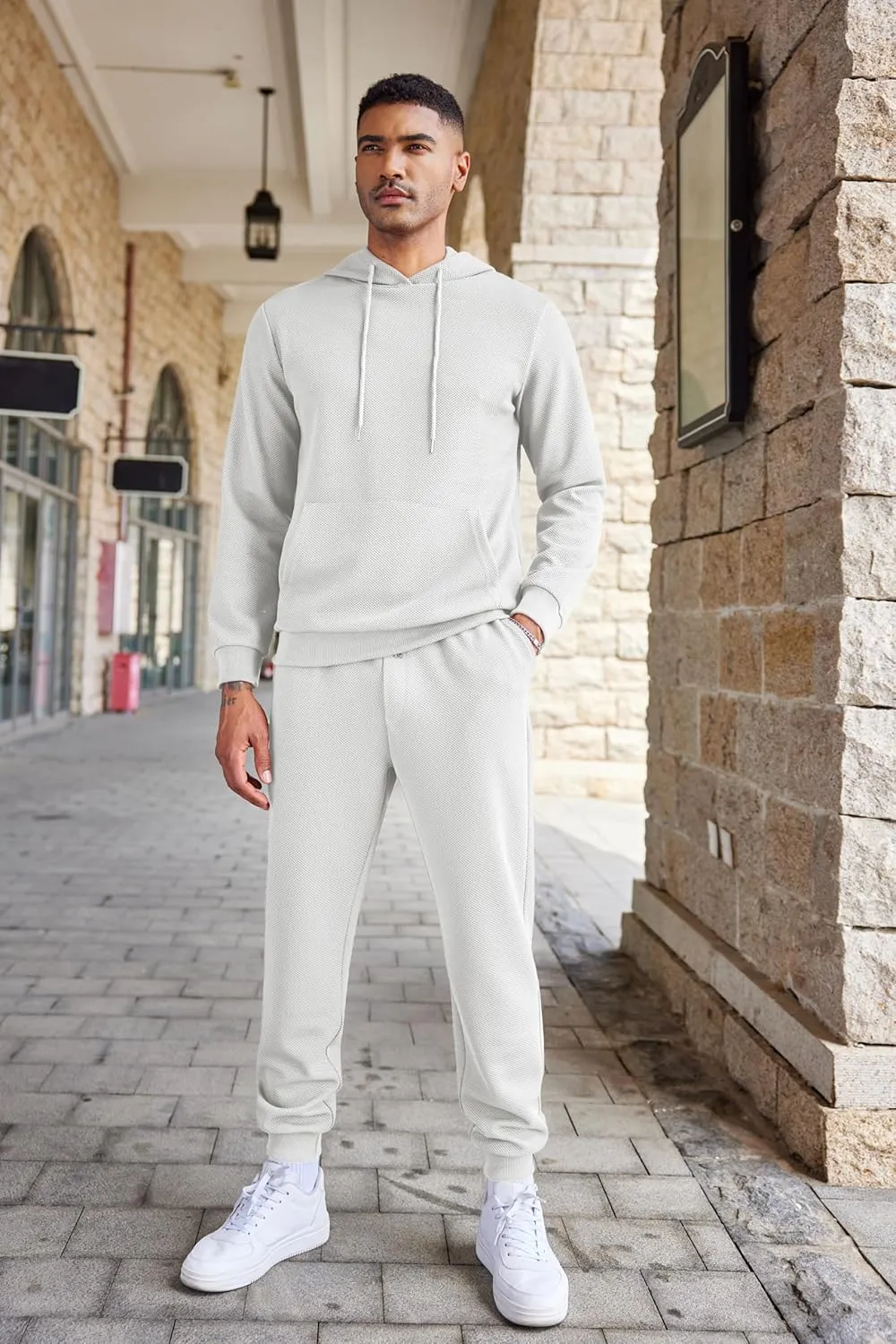 COOFANDY Men's Tracksuits 2 Pieces Waffle Hoodies Sweatsuit Sets Sports Jogging Suit Set