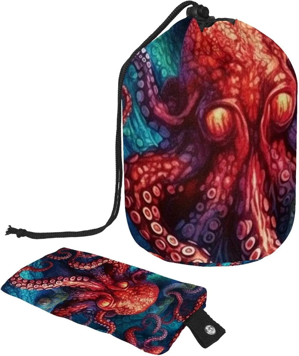 Cool Ocean Monsters Octopus Travel Cosmetic Bags Makeup Bag for Women, Foldable Drawstring Travel Cosmetic Bags, Portable Toiletry Bucket Bag