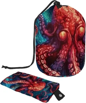 Cool Ocean Monsters Octopus Travel Cosmetic Bags Makeup Bag for Women, Foldable Drawstring Travel Cosmetic Bags, Portable Toiletry Bucket Bag