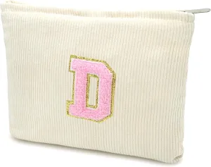 Corduroy Makeup Bag Cosmestic Bag Large Capacity Ladies Women Aesthetic Travel Make Up Organizer Accessories Zipper Pouch Purse with Letter D