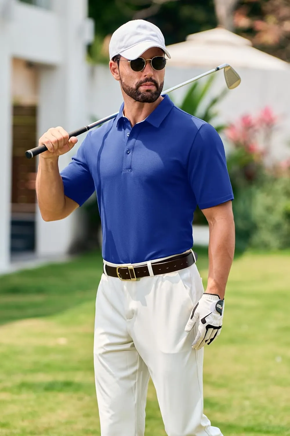 Cotrasen Men's Polo Shirts Short Sleeve Cotton Pique 3 Buttons Golf Shirts Classic Fit Casual Performance T-Shirt