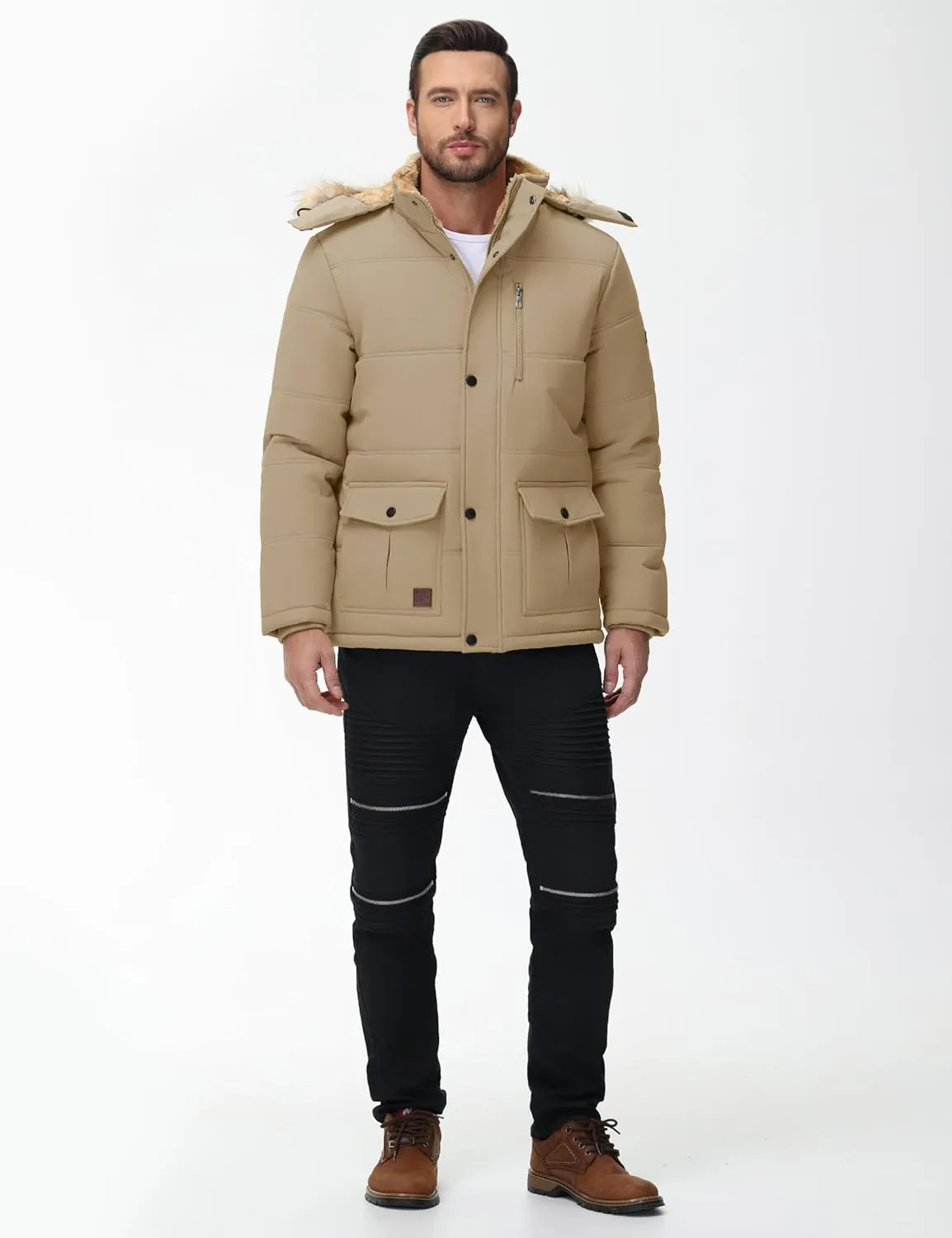 Cotrasen Mens Winter Jacket Thicken Warm Fleece Lined Hoodie Water Repellent Windproof Parka Winter Coat with Pockets
