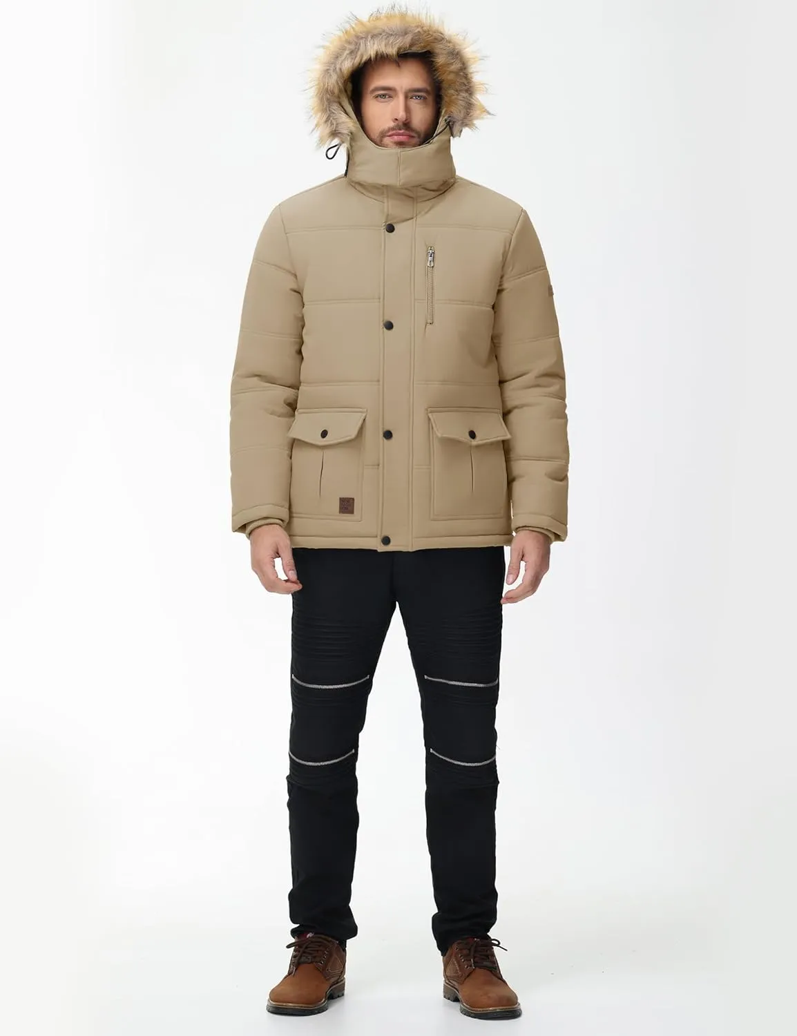 Cotrasen Mens Winter Jacket Thicken Warm Fleece Lined Hoodie Water Repellent Windproof Parka Winter Coat with Pockets