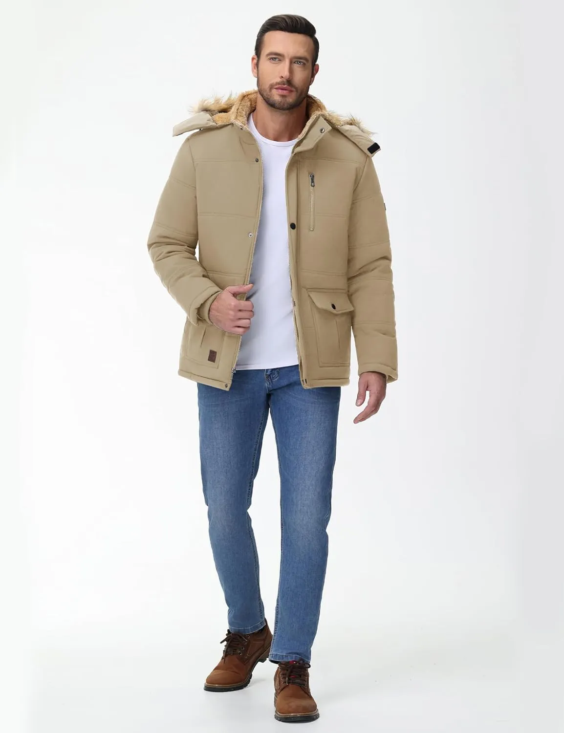 Cotrasen Mens Winter Jacket Thicken Warm Fleece Lined Hoodie Water Repellent Windproof Parka Winter Coat with Pockets