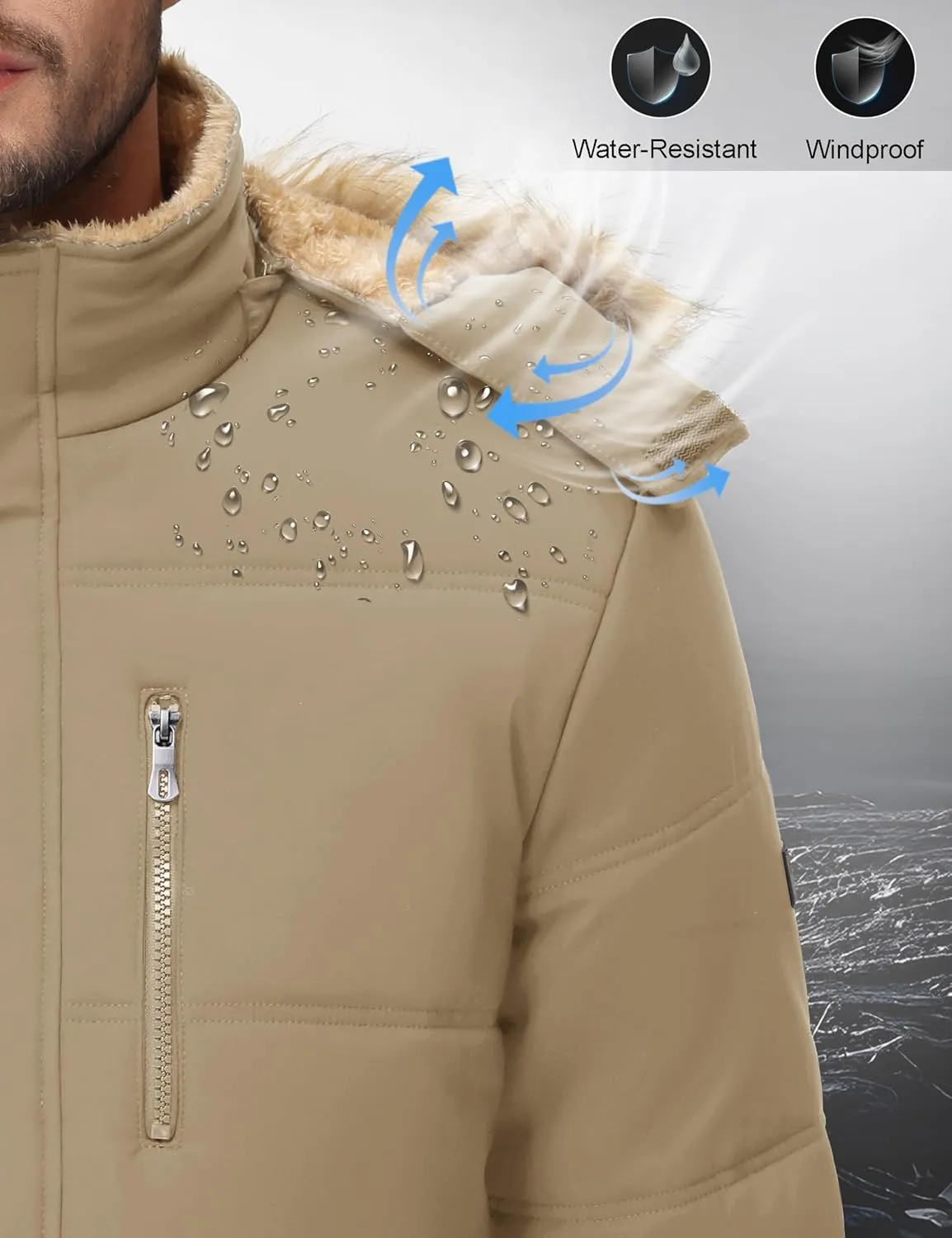 Cotrasen Mens Winter Jacket Thicken Warm Fleece Lined Hoodie Water Repellent Windproof Parka Winter Coat with Pockets