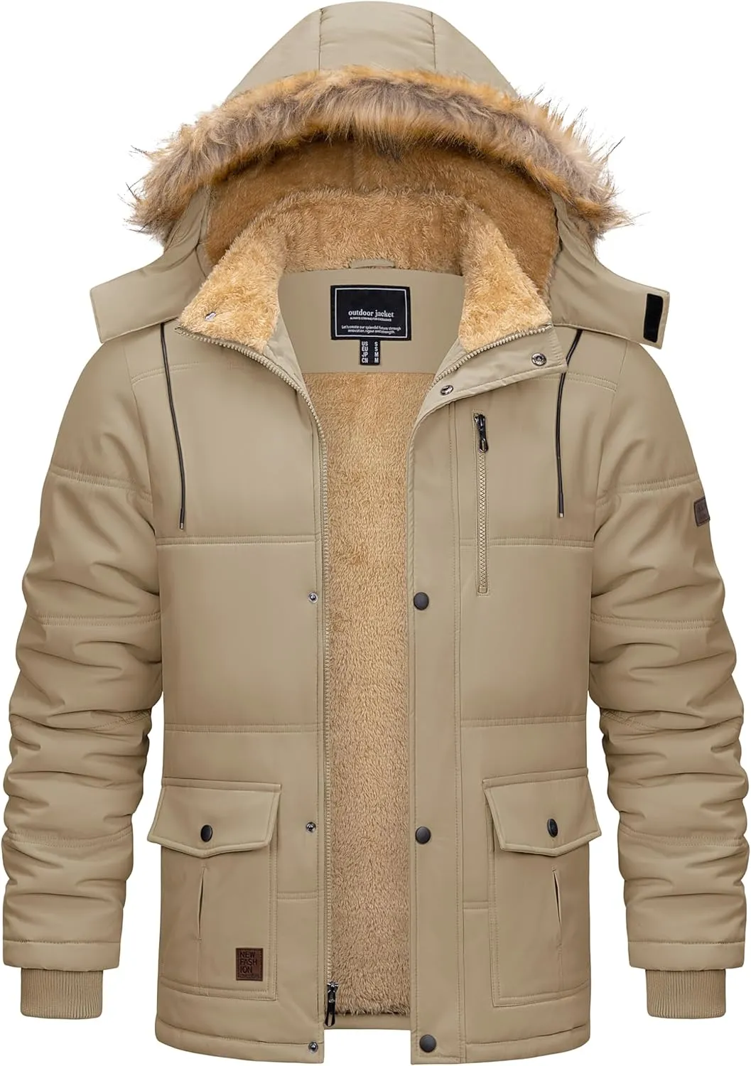 Cotrasen Mens Winter Jacket Thicken Warm Fleece Lined Hoodie Water Repellent Windproof Parka Winter Coat with Pockets
