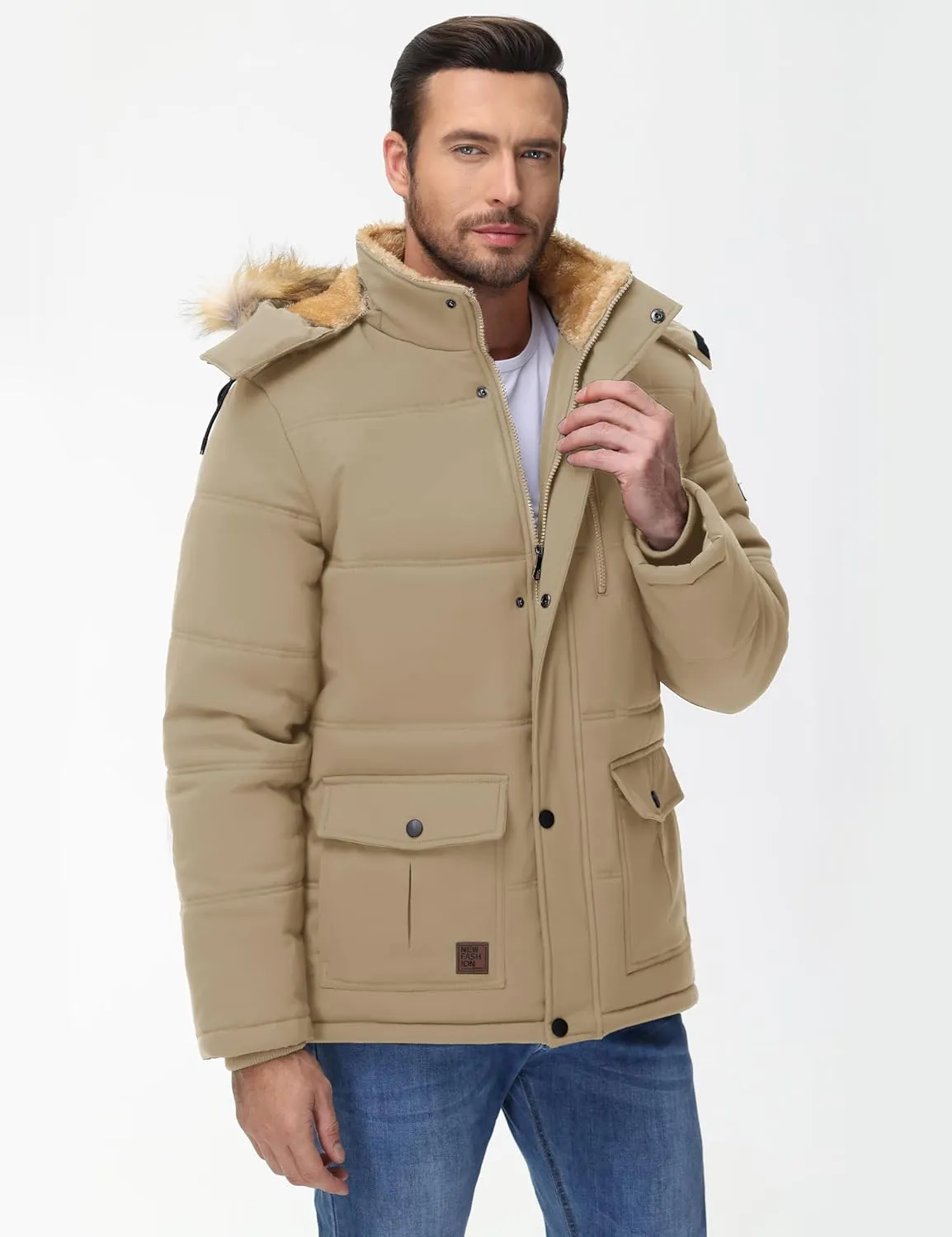 Cotrasen Mens Winter Jacket Thicken Warm Fleece Lined Hoodie Water Repellent Windproof Parka Winter Coat with Pockets