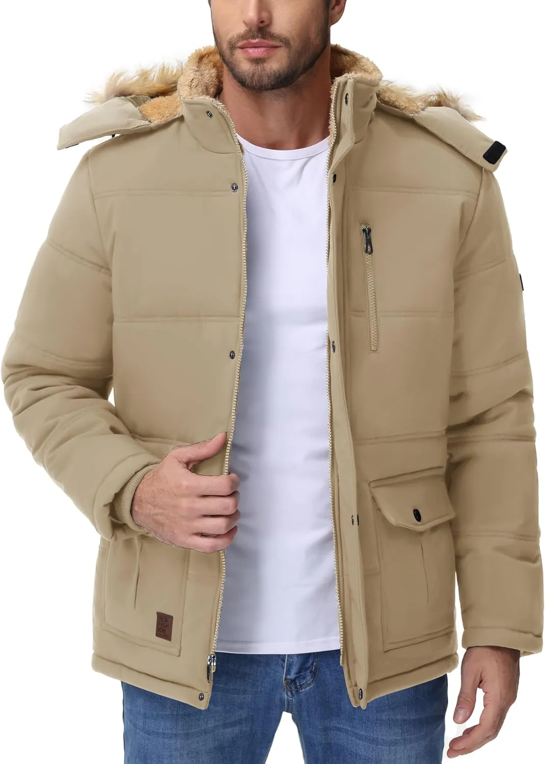 Cotrasen Mens Winter Jacket Thicken Warm Fleece Lined Hoodie Water Repellent Windproof Parka Winter Coat with Pockets