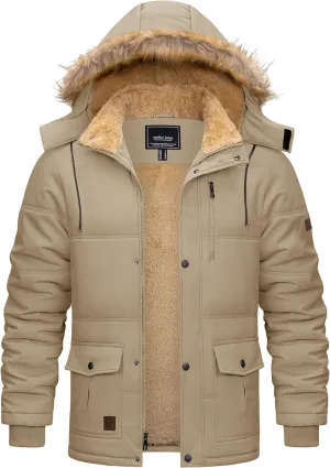 Cotrasen Mens Winter Jacket Thicken Warm Fleece Lined Hoodie Water Repellent Windproof Parka Winter Coat with Pockets