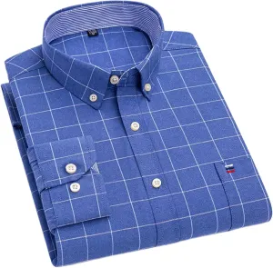 Cotton Shirts for Men Plain Shirt Oversized Long Sleeve Slim Fit Striped Plaid Tops