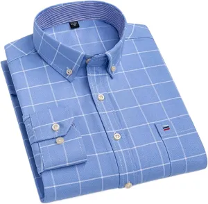 Cotton Shirts for Men Plain Shirt Oversized Long Sleeve Slim Fit Striped Plaid Tops