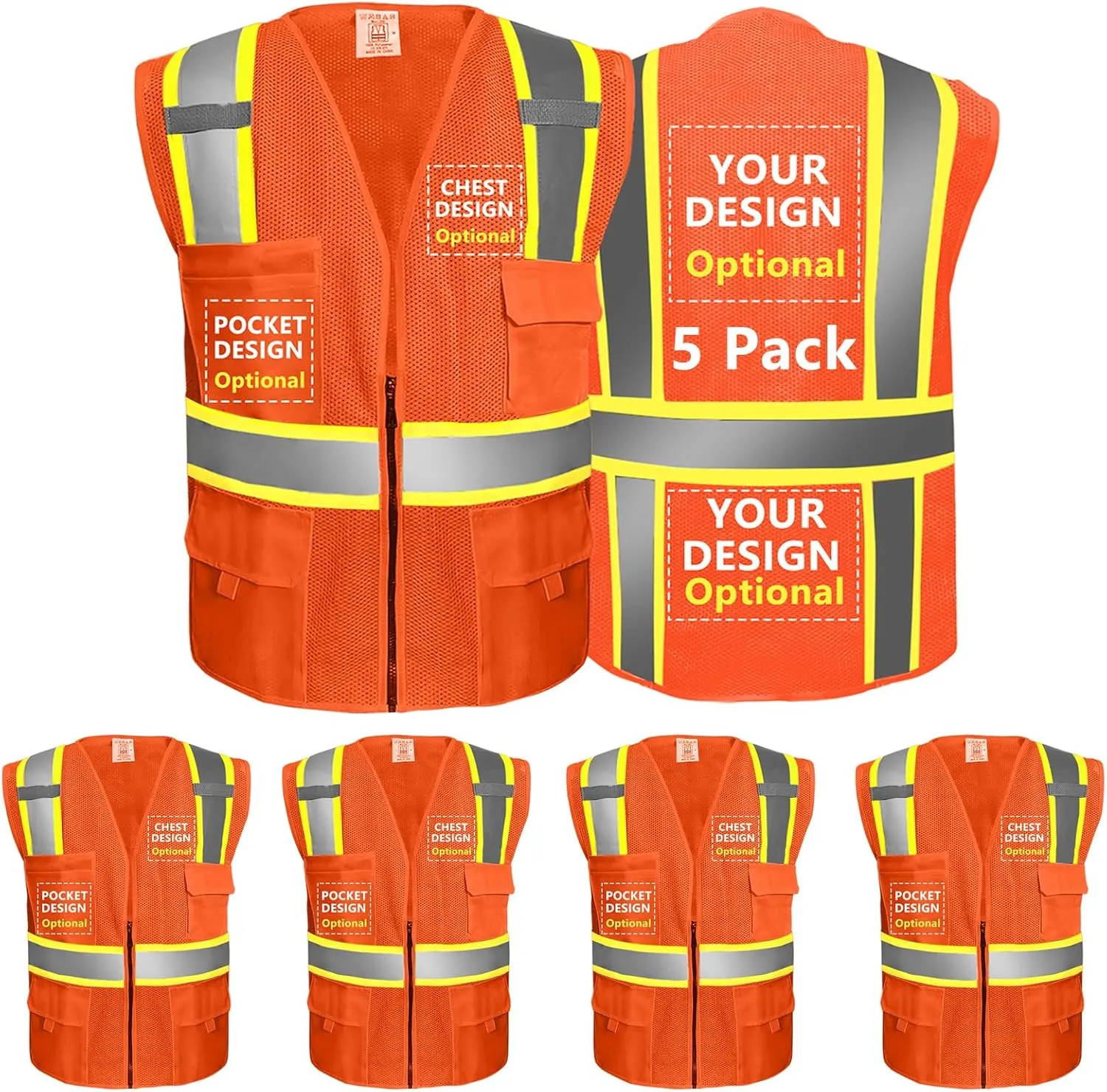 Custom Logo Safety Vest(S,M,L,XL,2XL,3XL,4XL) High Visibility Reflective Safety Vests Class 2