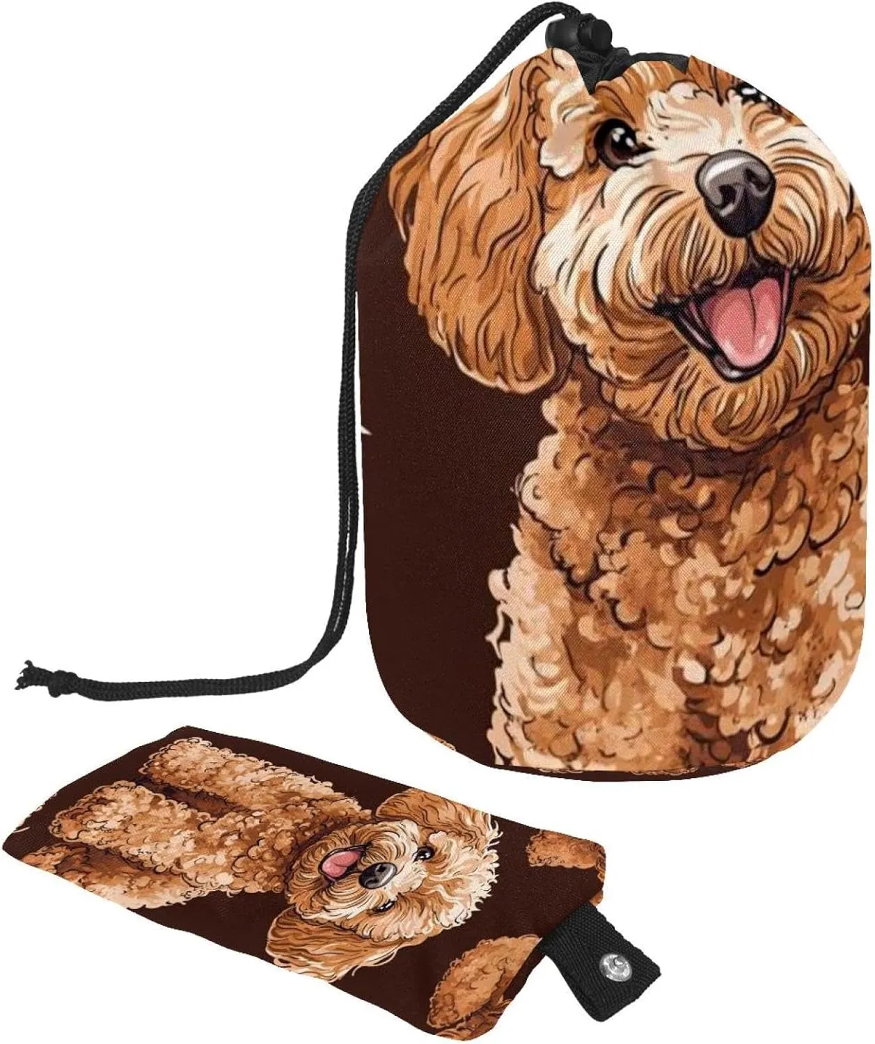 Cute Furry Brown Dogs 29 Travel Cosmetic Bags Makeup Bag for Women, Foldable Drawstring Travel Cosmetic Bags, Portable Toiletry Bucket Bag