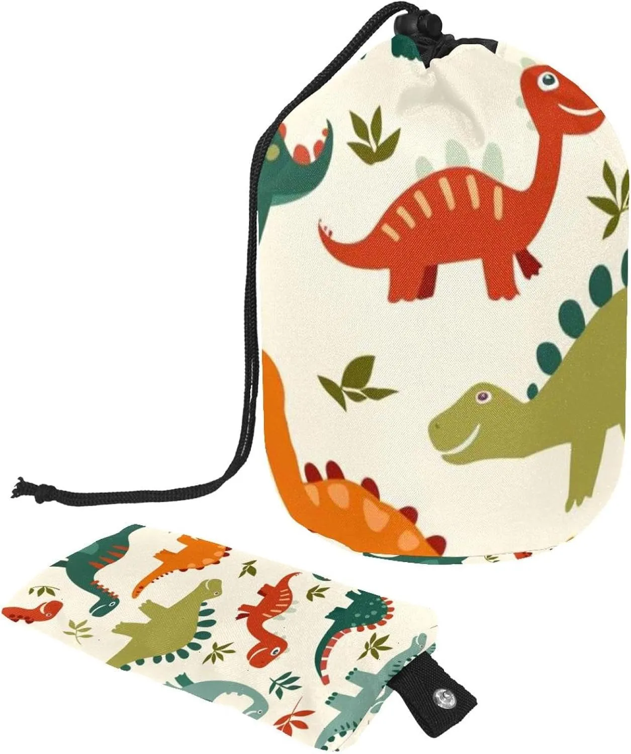 Cute Little Dinosaurs Travel Cosmetic Bags Makeup Bag for Women, Foldable Drawstring Travel Cosmetic Bags, Portable Toiletry Bucket Bag