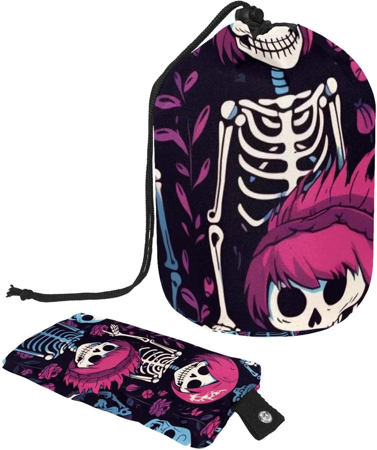 Cute Little Skull Travel Cosmetic Bags Makeup Bag for Women, Foldable Drawstring Travel Cosmetic Bags, Portable Toiletry Bucket Bag