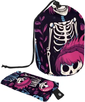 Cute Little Skull Travel Cosmetic Bags Makeup Bag for Women, Foldable Drawstring Travel Cosmetic Bags, Portable Toiletry Bucket Bag