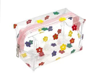 Cute makeup bag, transparent portable makeup bag, waterproof toiletries storage bag, large capacity pen bag (Colorful flowers)