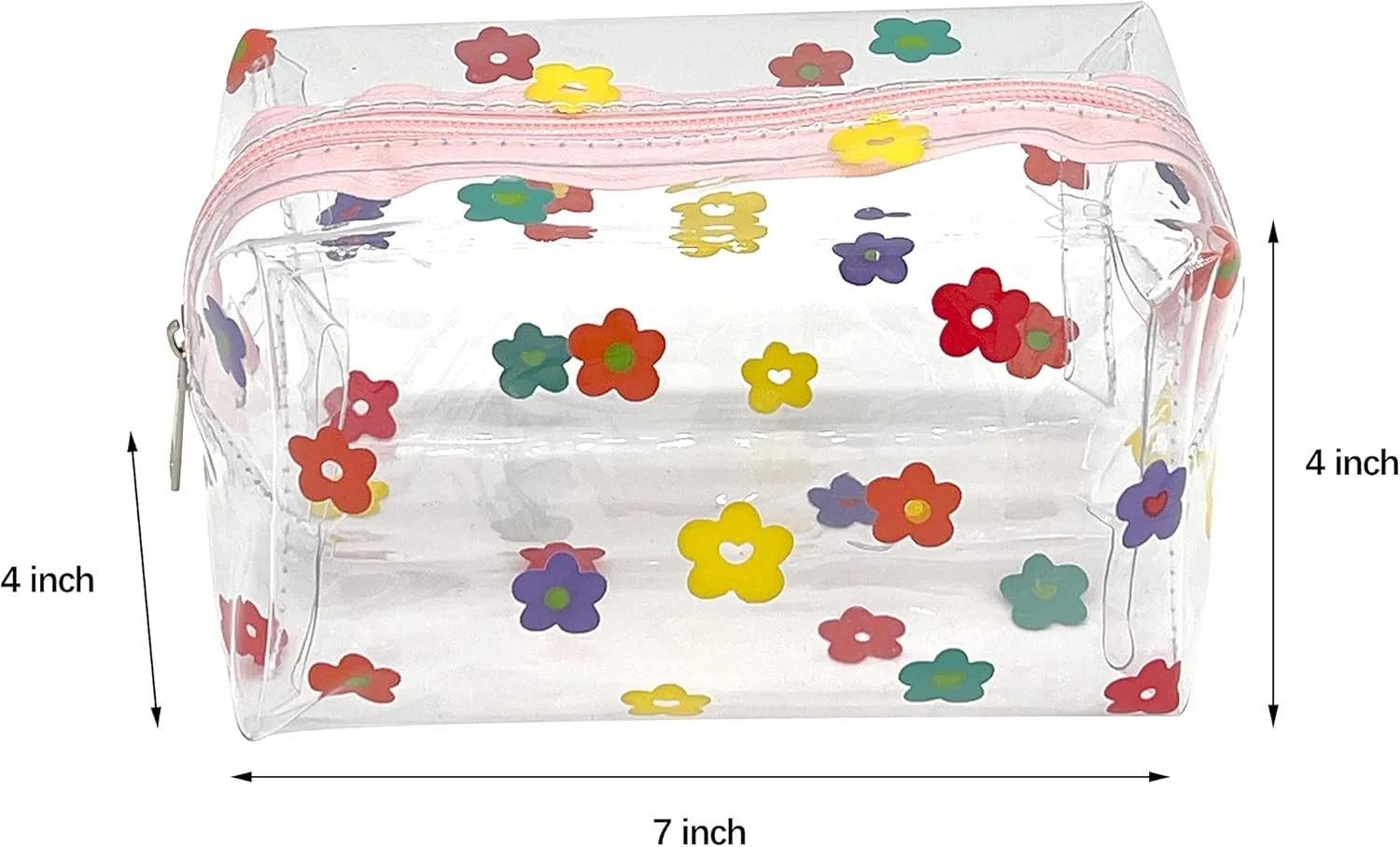 Cute makeup bag, transparent portable makeup bag, waterproof toiletries storage bag, large capacity pen bag (Colorful flowers)