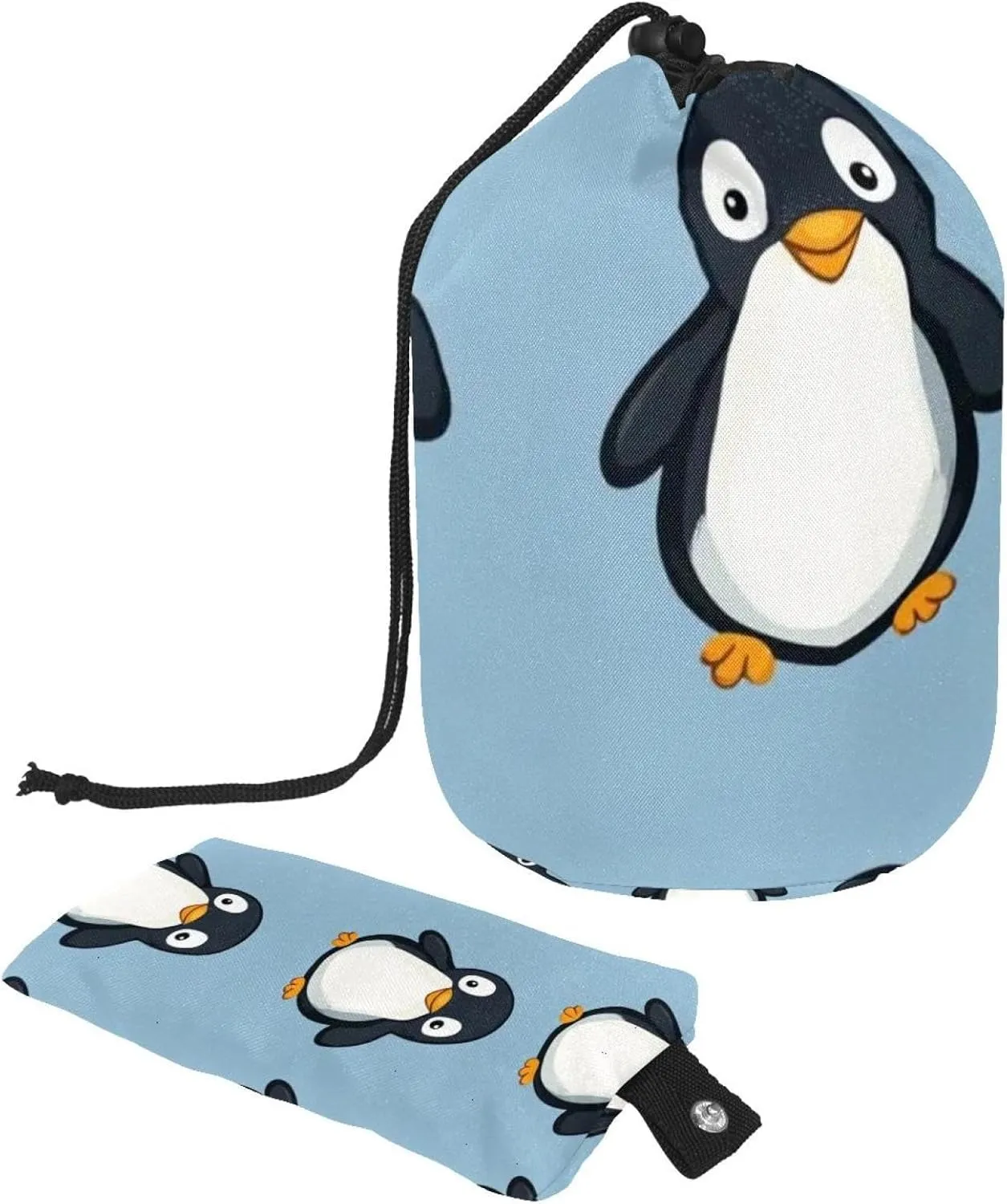 Cute Penguin Print 5 Travel Cosmetic Bags Makeup Bag for Women, Foldable Drawstring Travel Cosmetic Bags, Portable Toiletry Bucket Bag