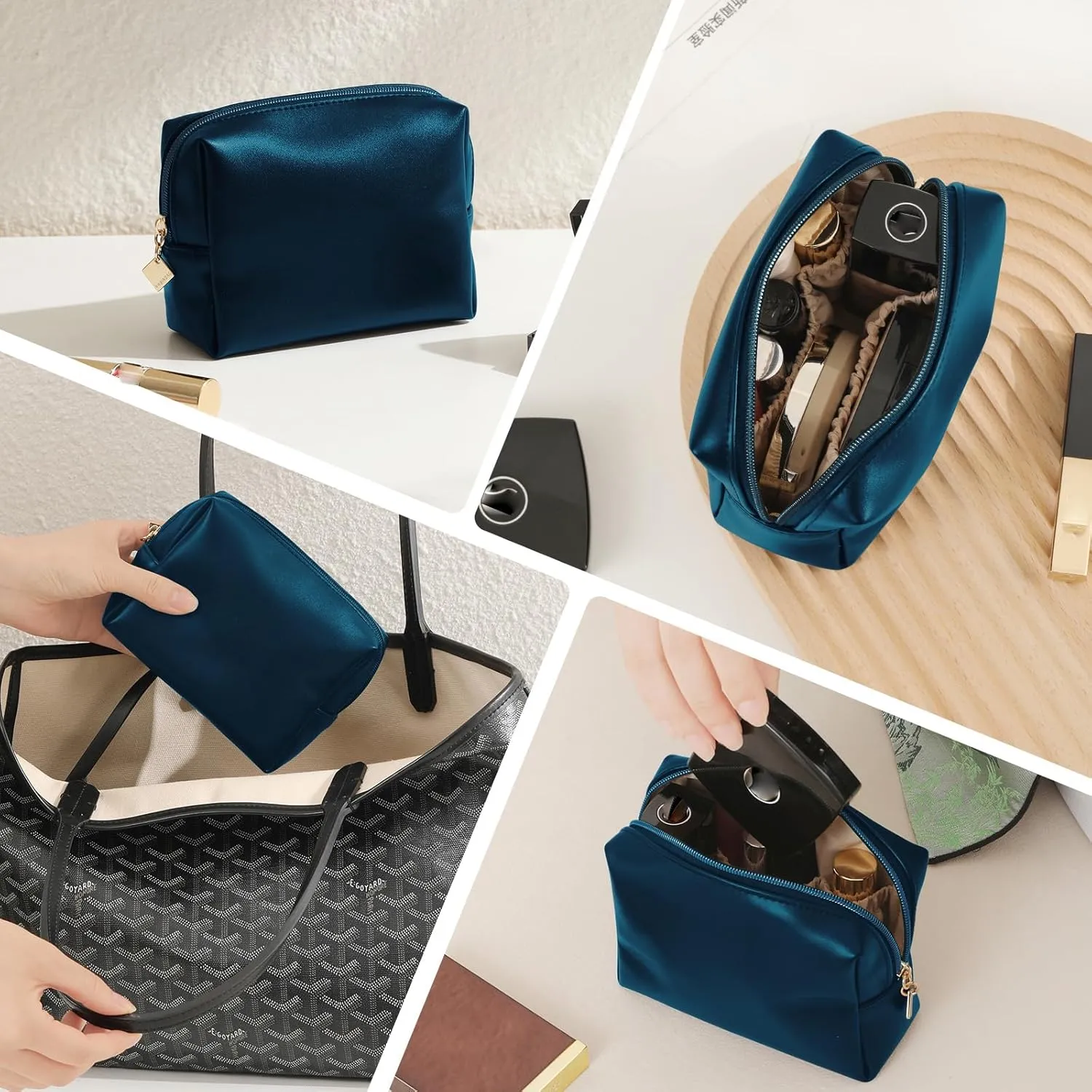 Cute Small Pouch, Makeup Cosmetic Bag,Make up Bag for Purse,Toiletry Zipper Pouch,Tech Bag,Electronic Organizer Travel Case,Storage Pouches for Organization Dark Blue