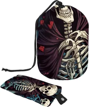 Dark Style Skull Travel Cosmetic Bags Makeup Bag for Women, Foldable Drawstring Travel Cosmetic Bags, Portable Toiletry Bucket Bag