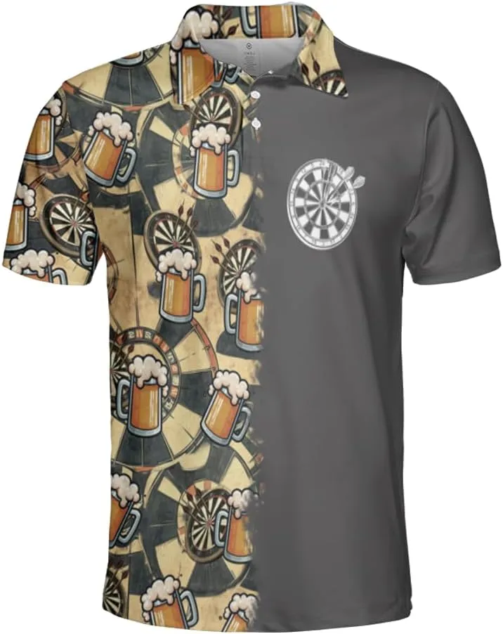 Darts Polo Shirts for Men - Darts Lover Stylish Mens Goft Shirt Casual Short Sleeve Button Down Outfit Set 34