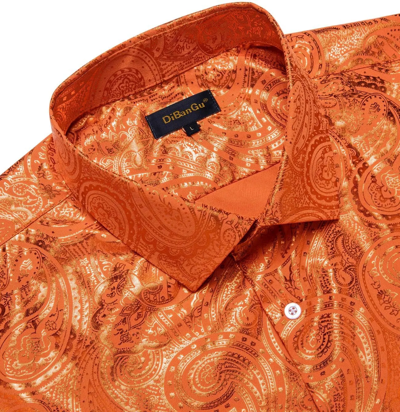 DiBanGu Mens Paisley Dress Shirt Luxury Printed Long Sleeve Button Down Shirts Regular Fit Shiny Shirts for Wedding Prom