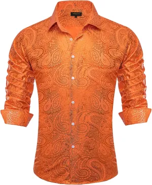 DiBanGu Mens Paisley Dress Shirt Luxury Printed Long Sleeve Button Down Shirts Regular Fit Shiny Shirts for Wedding Prom
