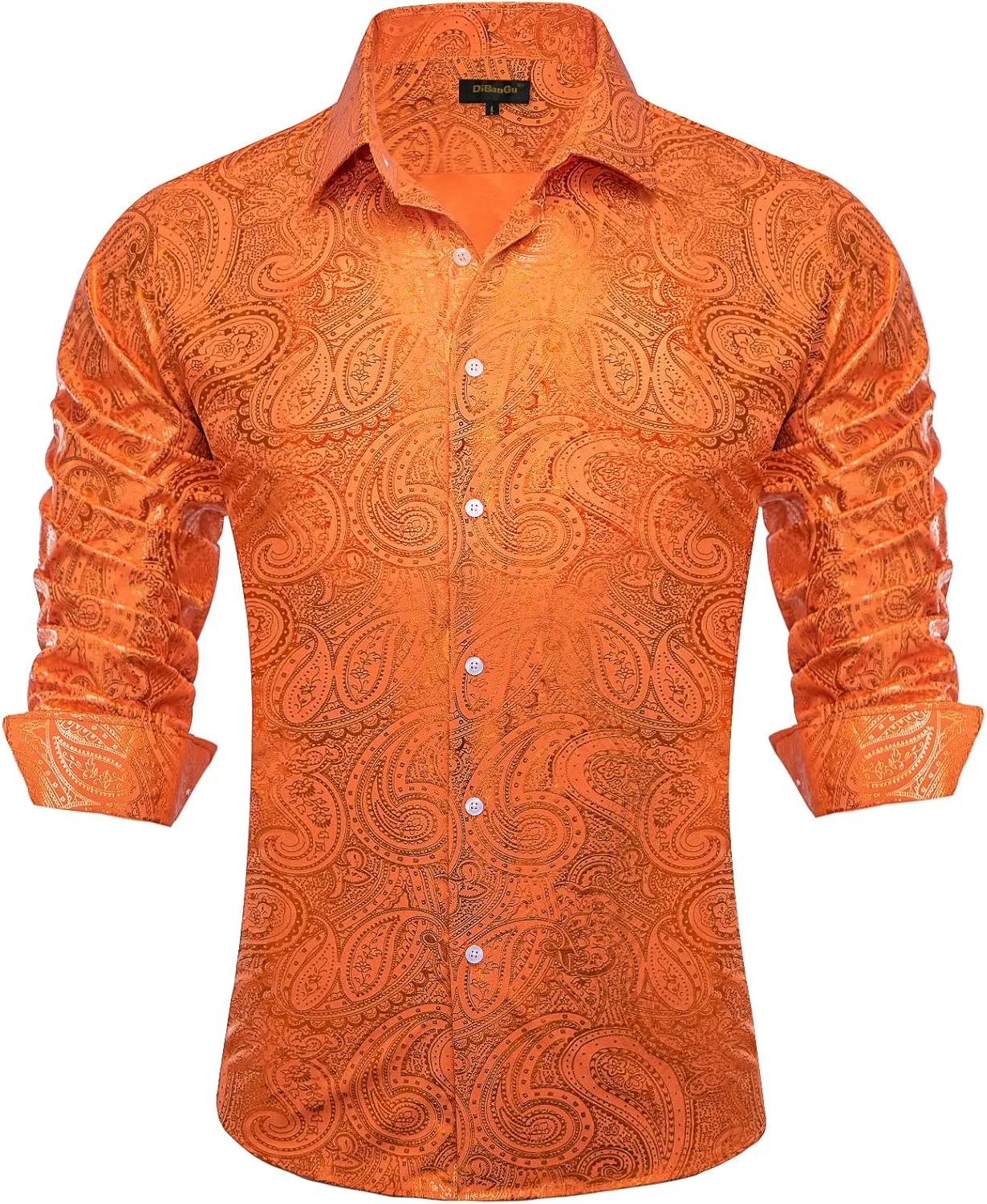 DiBanGu Mens Paisley Dress Shirt Luxury Printed Long Sleeve Button Down Shirts Regular Fit Shiny Shirts for Wedding Prom