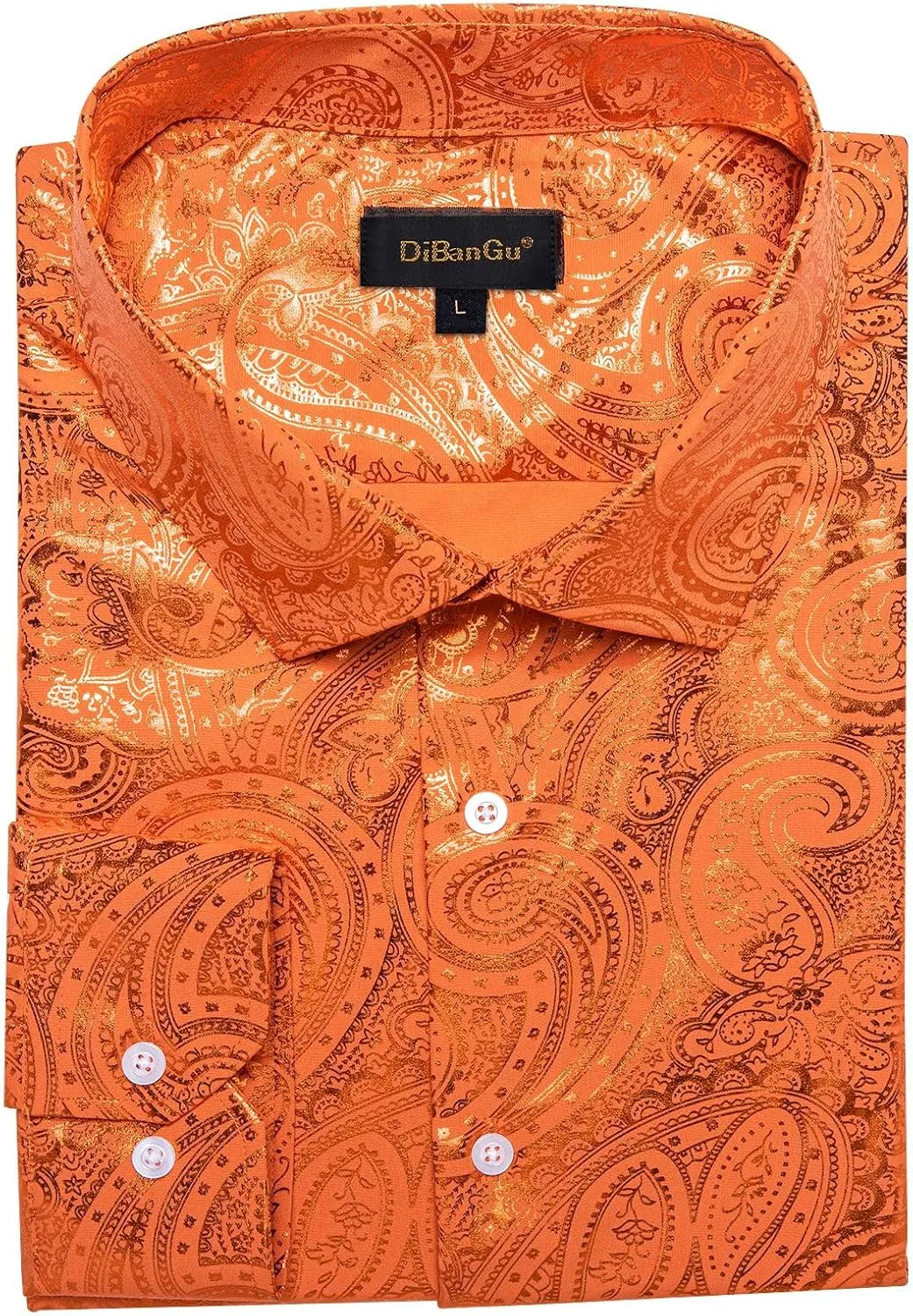 DiBanGu Mens Paisley Dress Shirt Luxury Printed Long Sleeve Button Down Shirts Regular Fit Shiny Shirts for Wedding Prom