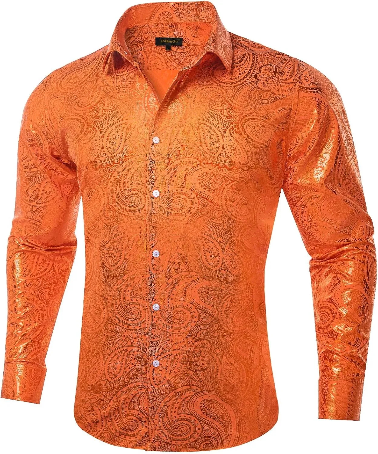 DiBanGu Mens Paisley Dress Shirt Luxury Printed Long Sleeve Button Down Shirts Regular Fit Shiny Shirts for Wedding Prom