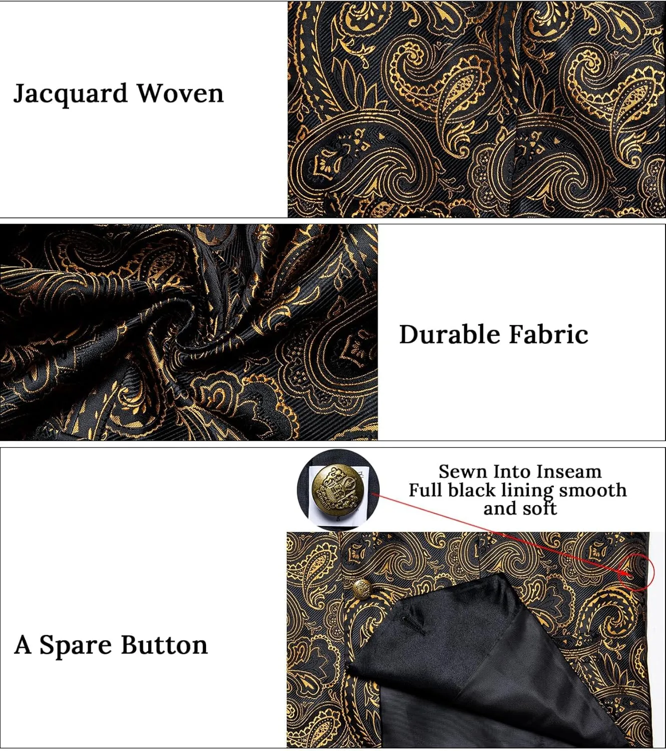 DiBanGu Silk Paisley Vest for Men Wedding Waistcoat and Necktie Bowtie Lapel Pin Set 7PCS Dress Vests for Suit or Tuxedo
