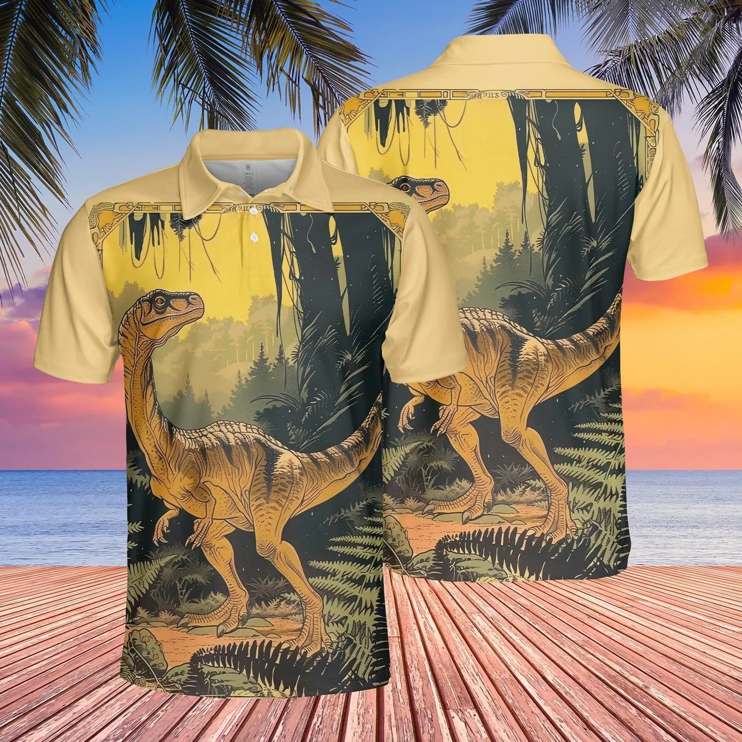 Dinosaur Polo Shirts for Men - Dino Lovers Short Sleeve Dry Fit 3D Print Unisex Golf Shirts Series 06