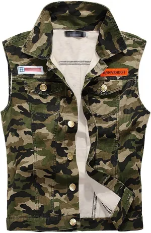 ebossy Men's Ripped Distressed Denim Vest Sleeveless Button Up Jean Vest Jacket