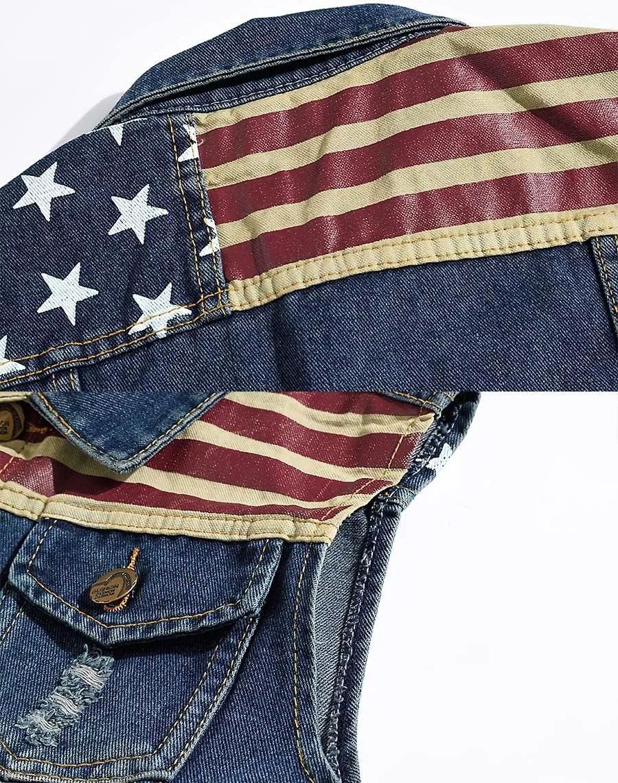 ebossy Men's Ripped Distressed Denim Vest Sleeveless Button Up Jean Vest Jacket