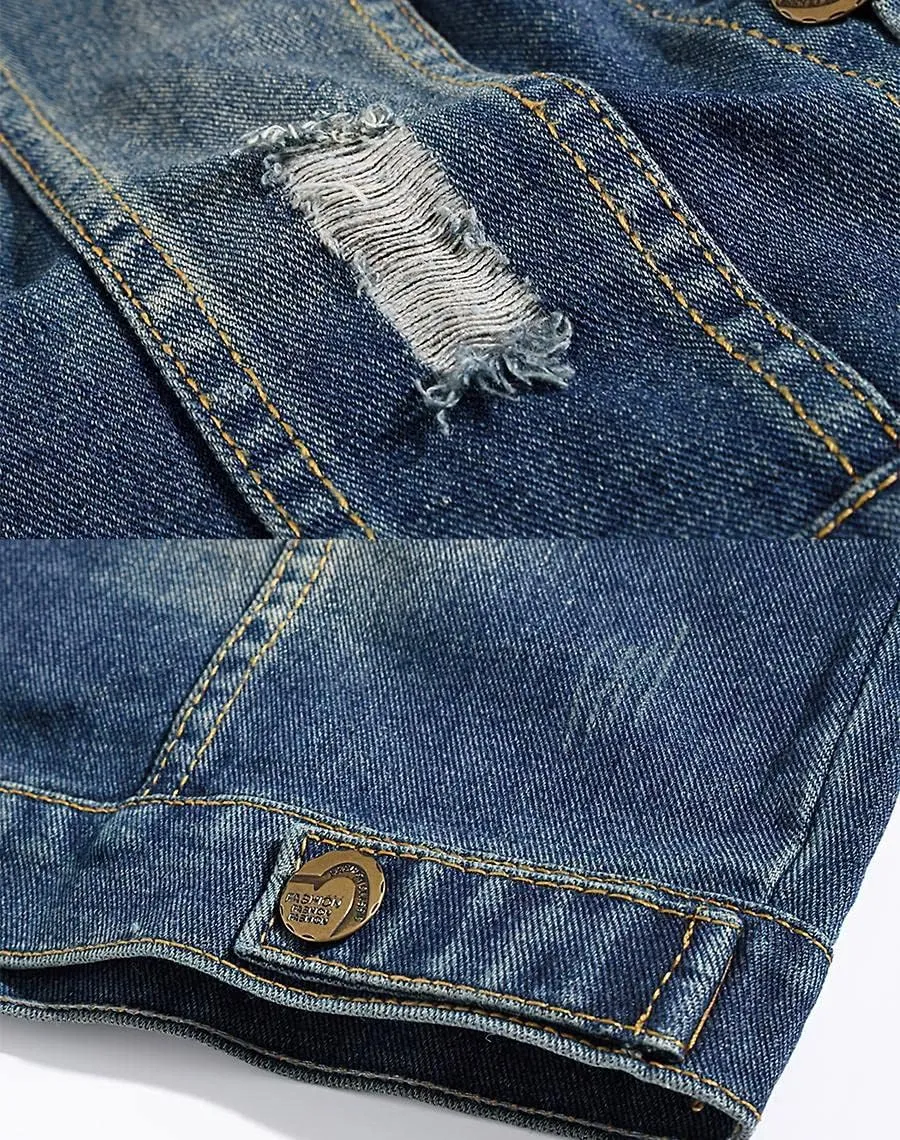ebossy Men's Ripped Distressed Denim Vest Sleeveless Button Up Jean Vest Jacket