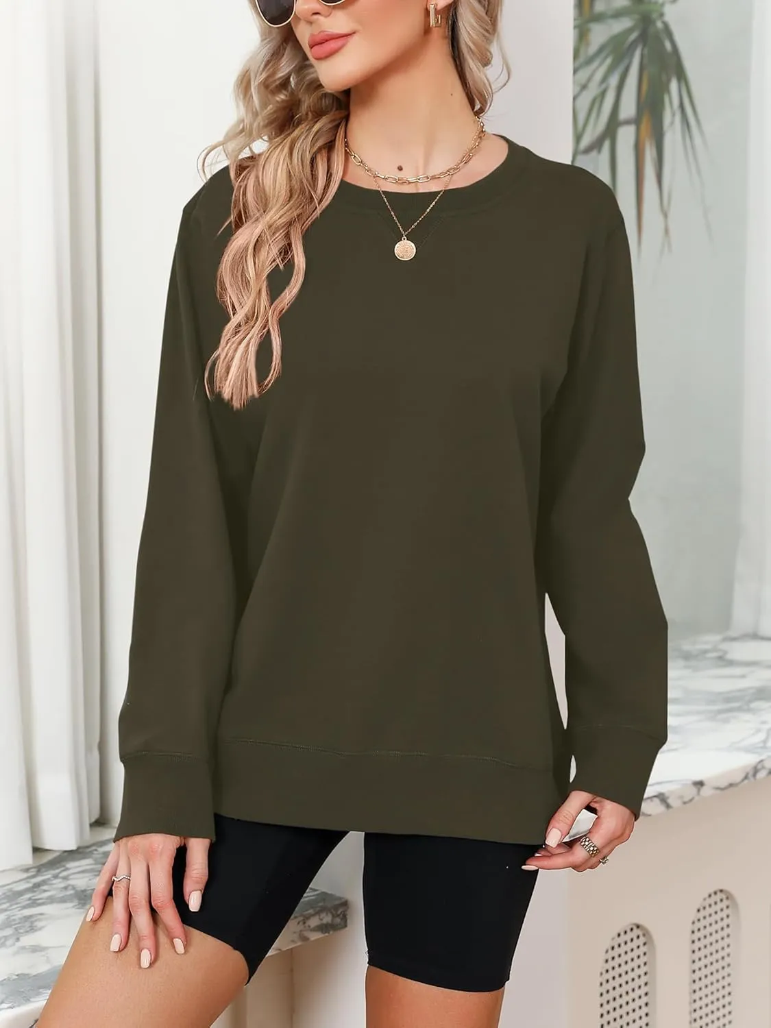 Elesomo Womens Sweatshirts Cotton Crew Neck Casual Long Sleeve Pullover Tops
