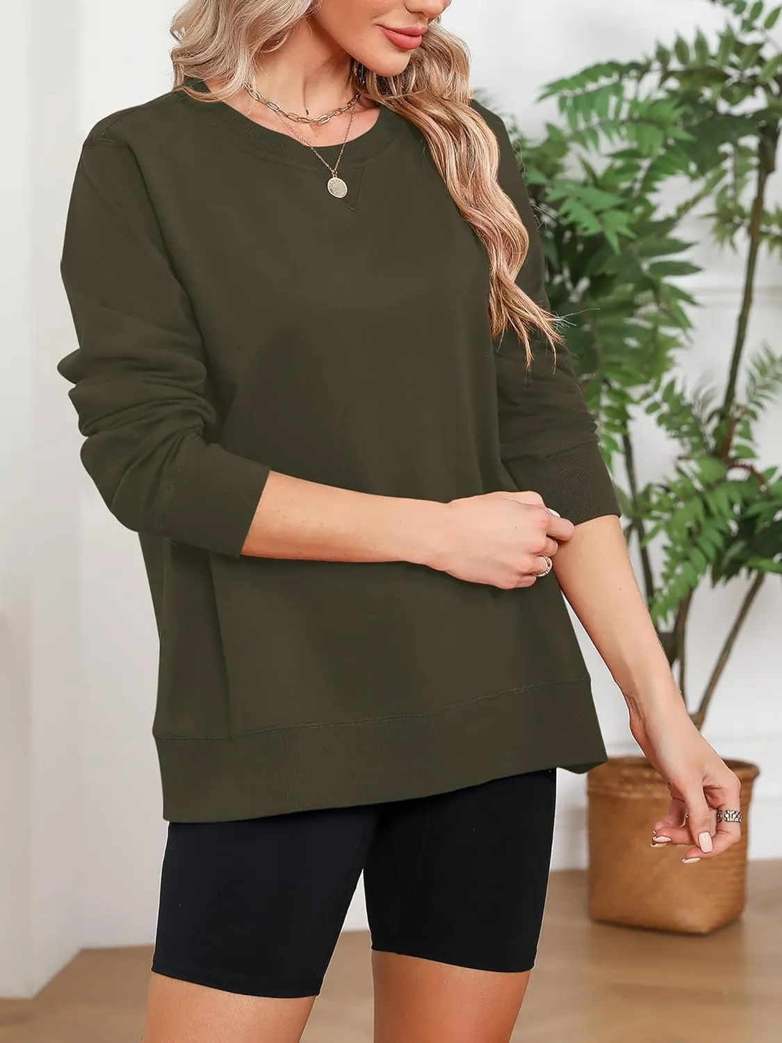 Elesomo Womens Sweatshirts Cotton Crew Neck Casual Long Sleeve Pullover Tops