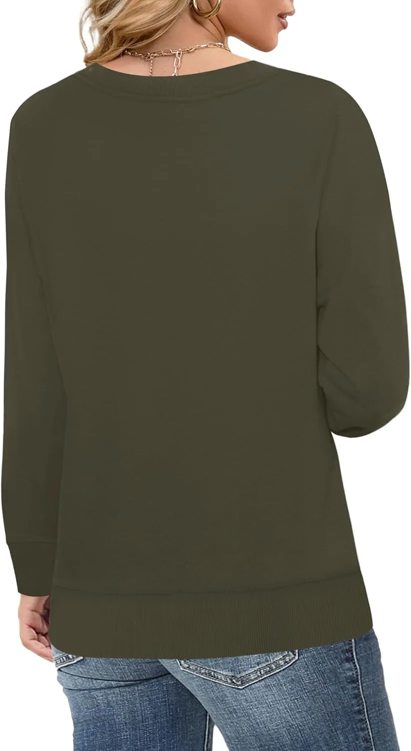 Elesomo Womens Sweatshirts Cotton Crew Neck Casual Long Sleeve Pullover Tops